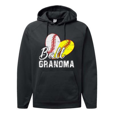 Baseball Softball Ball Heart Grandma Mother's Day Performance Fleece Hoodie