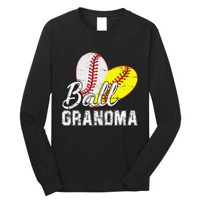 Baseball Softball Ball Heart Grandma Mother's Day Long Sleeve Shirt