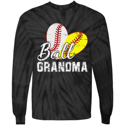 Baseball Softball Ball Heart Grandma Mother's Day Tie-Dye Long Sleeve Shirt