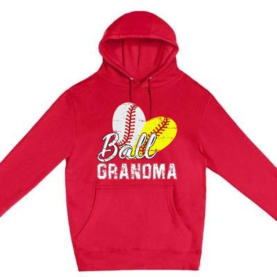 Baseball Softball Ball Heart Grandma Mother's Day Premium Pullover Hoodie