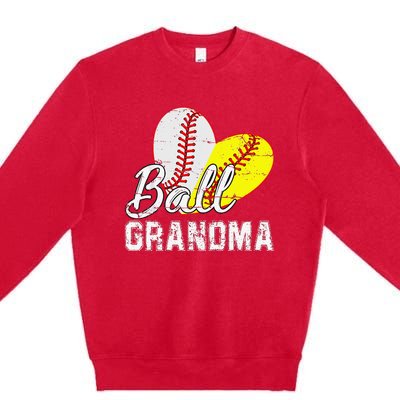 Baseball Softball Ball Heart Grandma Mother's Day Premium Crewneck Sweatshirt