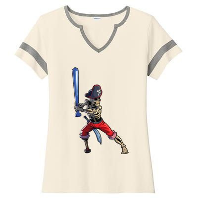 Baseball Skeleton Boy Pirate Baseball Halloween Ladies Halftime Notch Neck Tee