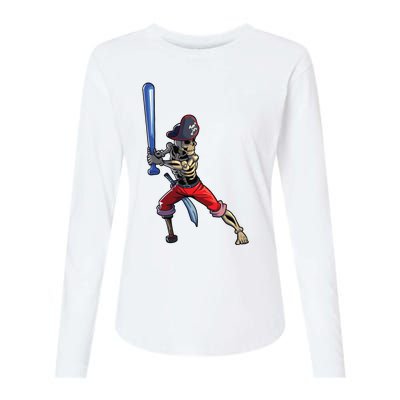 Baseball Skeleton Boy Pirate Baseball Halloween Womens Cotton Relaxed Long Sleeve T-Shirt