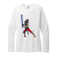 Baseball Skeleton Boy Pirate Baseball Halloween Womens CVC Long Sleeve Shirt