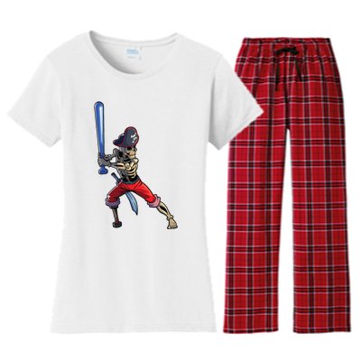 Baseball Skeleton Boy Pirate Baseball Halloween Women's Flannel Pajama Set