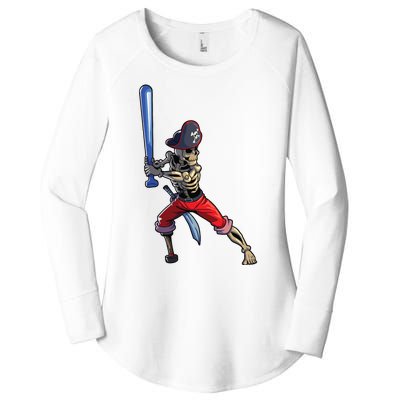 Baseball Skeleton Boy Pirate Baseball Halloween Women's Perfect Tri Tunic Long Sleeve Shirt