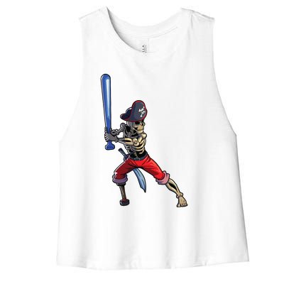 Baseball Skeleton Boy Pirate Baseball Halloween Women's Racerback Cropped Tank