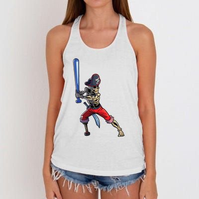 Baseball Skeleton Boy Pirate Baseball Halloween Women's Knotted Racerback Tank