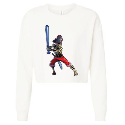 Baseball Skeleton Boy Pirate Baseball Halloween Cropped Pullover Crew