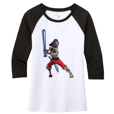 Baseball Skeleton Boy Pirate Baseball Halloween Women's Tri-Blend 3/4-Sleeve Raglan Shirt