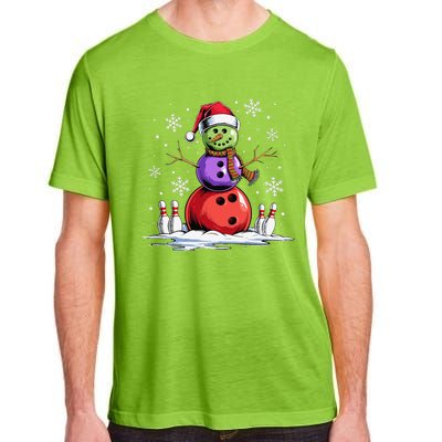 Bowling Snowman Bowling Player Santa Hat Christmas Funny Gift Adult ChromaSoft Performance T-Shirt