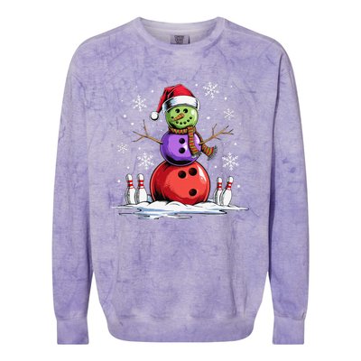 Bowling Snowman Bowling Player Santa Hat Christmas Funny Gift Colorblast Crewneck Sweatshirt