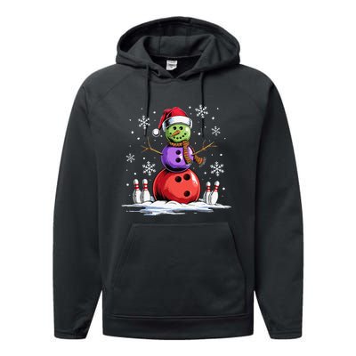 Bowling Snowman Bowling Player Santa Hat Christmas Funny Gift Performance Fleece Hoodie