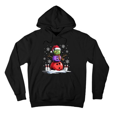 Bowling Snowman Bowling Player Santa Hat Christmas Funny Gift Hoodie