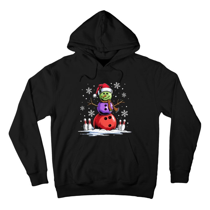 Bowling Snowman Bowling Player Santa Hat Christmas Funny Gift Hoodie