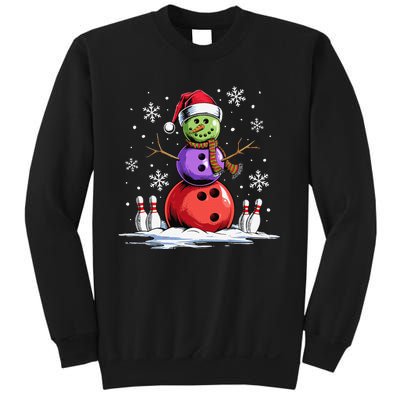 Bowling Snowman Bowling Player Santa Hat Christmas Funny Gift Sweatshirt