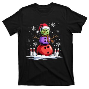 Bowling Snowman Bowling Player Santa Hat Christmas Funny Gift T-Shirt