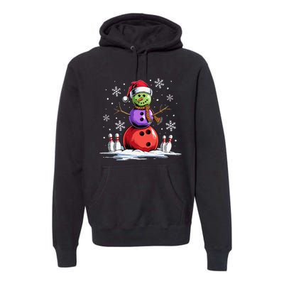 Bowling Snowman Bowling Player Santa Hat Christmas Funny Gift Premium Hoodie