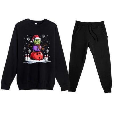 Bowling Snowman Bowling Player Santa Hat Christmas Funny Gift Premium Crewneck Sweatsuit Set