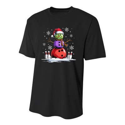 Bowling Snowman Bowling Player Santa Hat Christmas Funny Gift Youth Performance Sprint T-Shirt