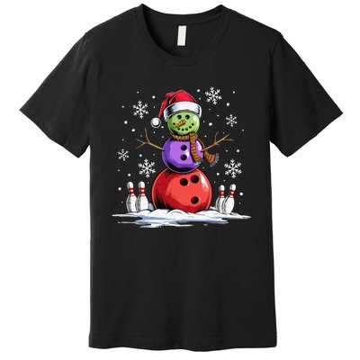 Bowling Snowman Bowling Player Santa Hat Christmas Funny Gift Premium T-Shirt