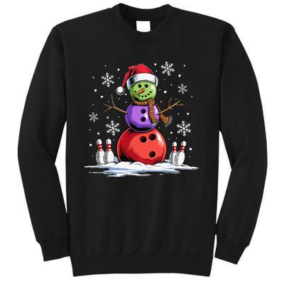 Bowling Snowman Bowling Player Santa Hat Christmas Funny Gift Tall Sweatshirt