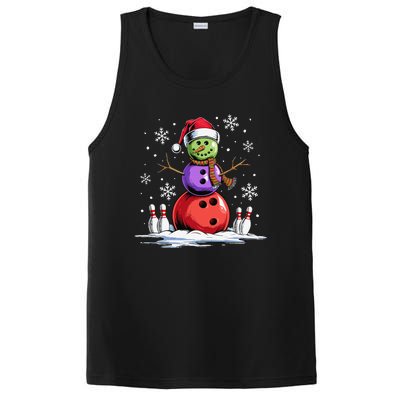 Bowling Snowman Bowling Player Santa Hat Christmas Funny Gift PosiCharge Competitor Tank