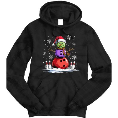 Bowling Snowman Bowling Player Santa Hat Christmas Funny Gift Tie Dye Hoodie