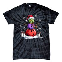 Bowling Snowman Bowling Player Santa Hat Christmas Funny Gift Tie-Dye T-Shirt