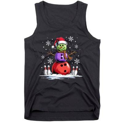 Bowling Snowman Bowling Player Santa Hat Christmas Funny Gift Tank Top