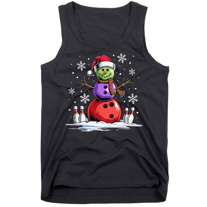 Bowling Snowman Bowling Player Santa Hat Christmas Funny Gift Tank Top