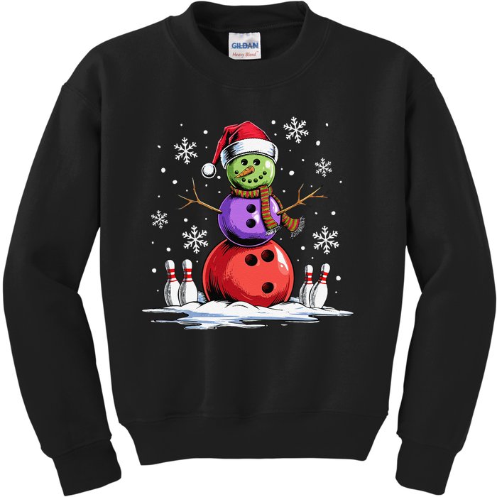 Bowling Snowman Bowling Player Santa Hat Christmas Funny Gift Kids Sweatshirt