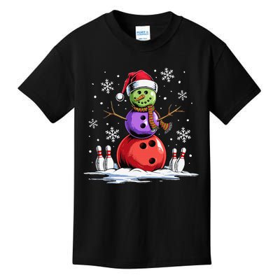 Bowling Snowman Bowling Player Santa Hat Christmas Funny Gift Kids T-Shirt