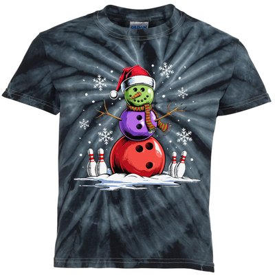 Bowling Snowman Bowling Player Santa Hat Christmas Funny Gift Kids Tie-Dye T-Shirt