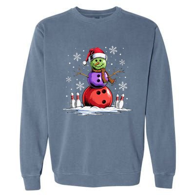 Bowling Snowman Bowling Player Santa Hat Christmas Funny Gift Garment-Dyed Sweatshirt