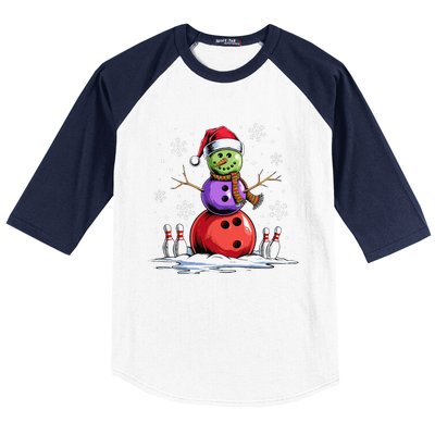 Bowling Snowman Bowling Player Santa Hat Christmas Funny Gift Baseball Sleeve Shirt