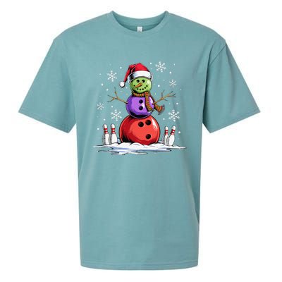 Bowling Snowman Bowling Player Santa Hat Christmas Funny Gift Sueded Cloud Jersey T-Shirt