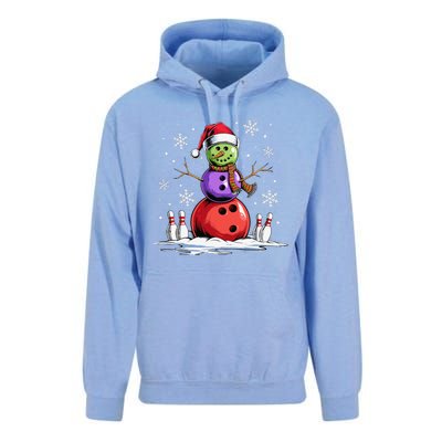 Bowling Snowman Bowling Player Santa Hat Christmas Funny Gift Unisex Surf Hoodie