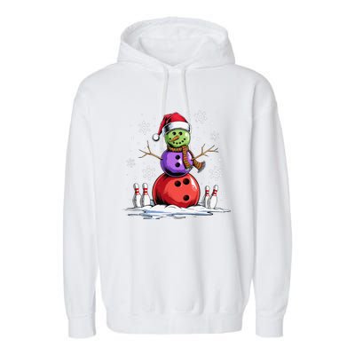 Bowling Snowman Bowling Player Santa Hat Christmas Funny Gift Garment-Dyed Fleece Hoodie