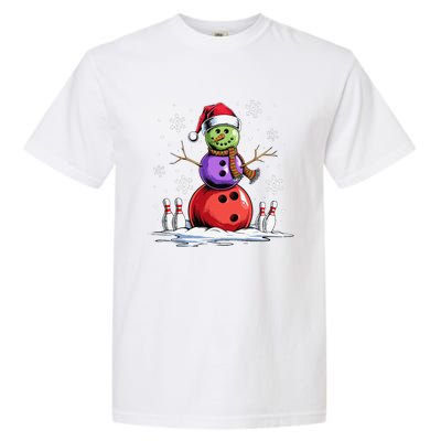 Bowling Snowman Bowling Player Santa Hat Christmas Funny Gift Garment-Dyed Heavyweight T-Shirt