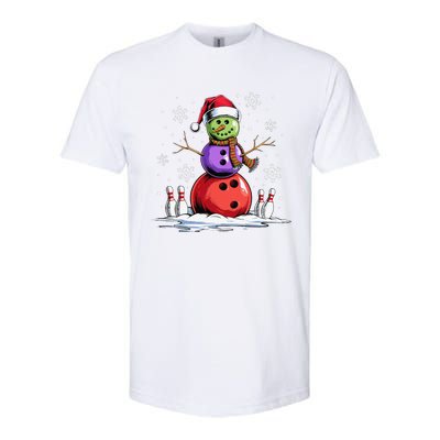 Bowling Snowman Bowling Player Santa Hat Christmas Funny Gift Softstyle CVC T-Shirt