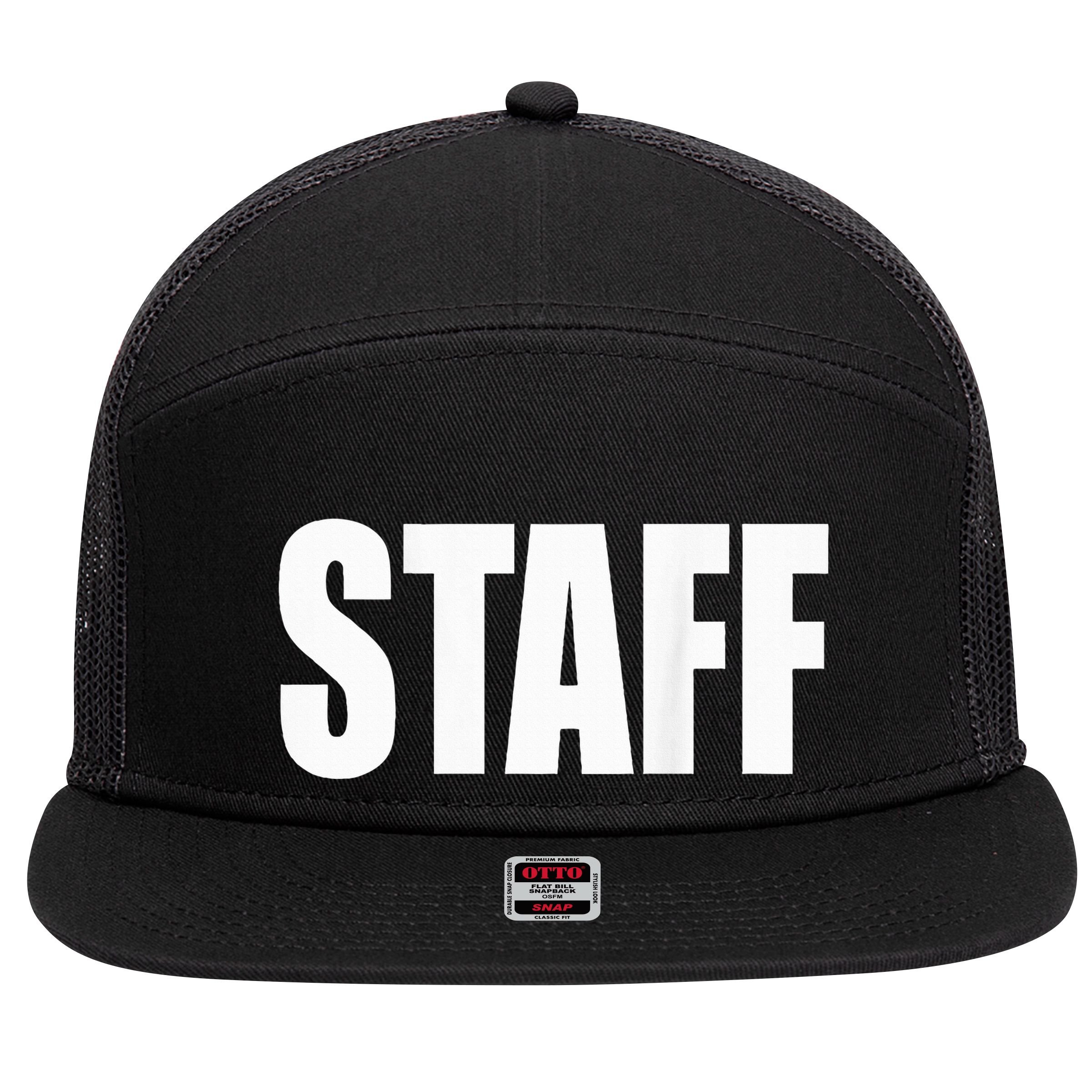 Black Staff 7 Panel Mesh Trucker Snapback Hat