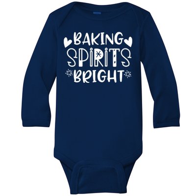 Baking Spirits Bright Funny Baker Christmas Party Holiday Gift Baby Long Sleeve Bodysuit