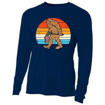 Bigfoot Sasquatch Bbq Retro Barbecue Grilling Cooling Performance Long Sleeve Crew