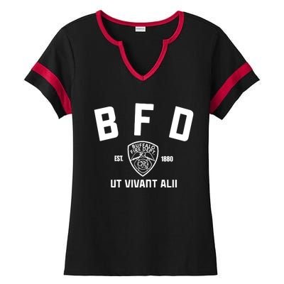 Buffalo Sabres Bfd Buffalo Fire Dept Ut Vivant Alii Est 1880 Ladies Halftime Notch Neck Tee