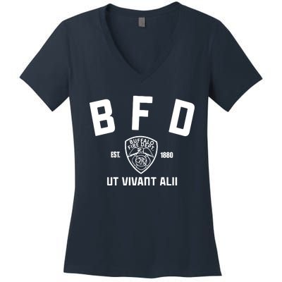 Buffalo Sabres Bfd Buffalo Fire Dept Ut Vivant Alii Est 1880 Women's V-Neck T-Shirt