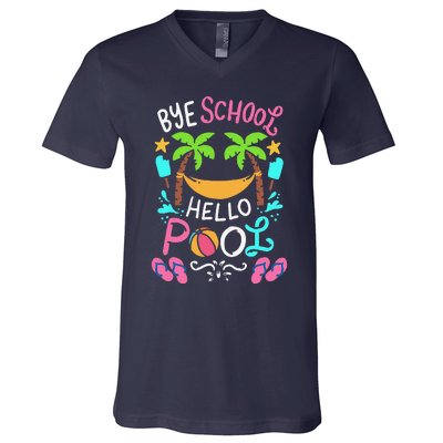 Bye School Beach Ball Hammock V-Neck T-Shirt