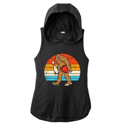 Bigfoot Sasquatch Bowling Retro Bowler Team Ladies PosiCharge Tri-Blend Wicking Draft Hoodie Tank