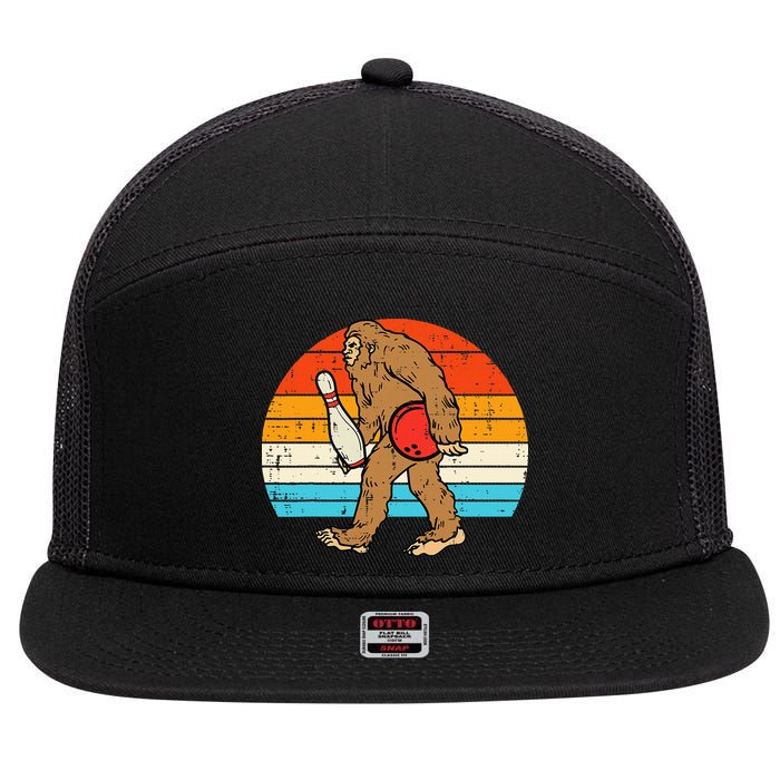 Bigfoot Sasquatch Bowling Retro Bowler Team 7 Panel Mesh Trucker Snapback Hat