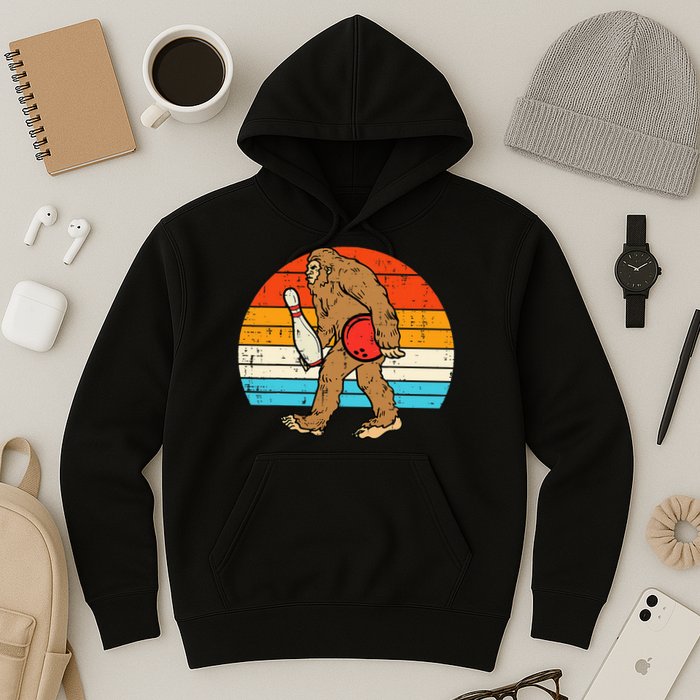 Bigfoot Sasquatch Bowling Retro Bowler Team Hoodie